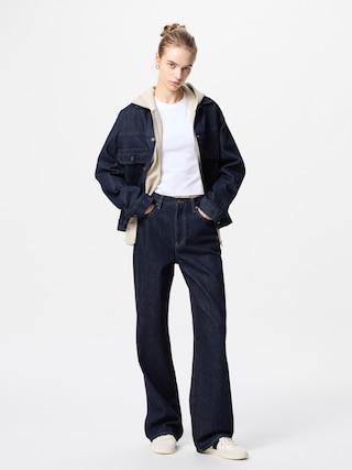 Womens Wide Straight Jeans Tall Navy 23 inch UNIQLO US Product Image