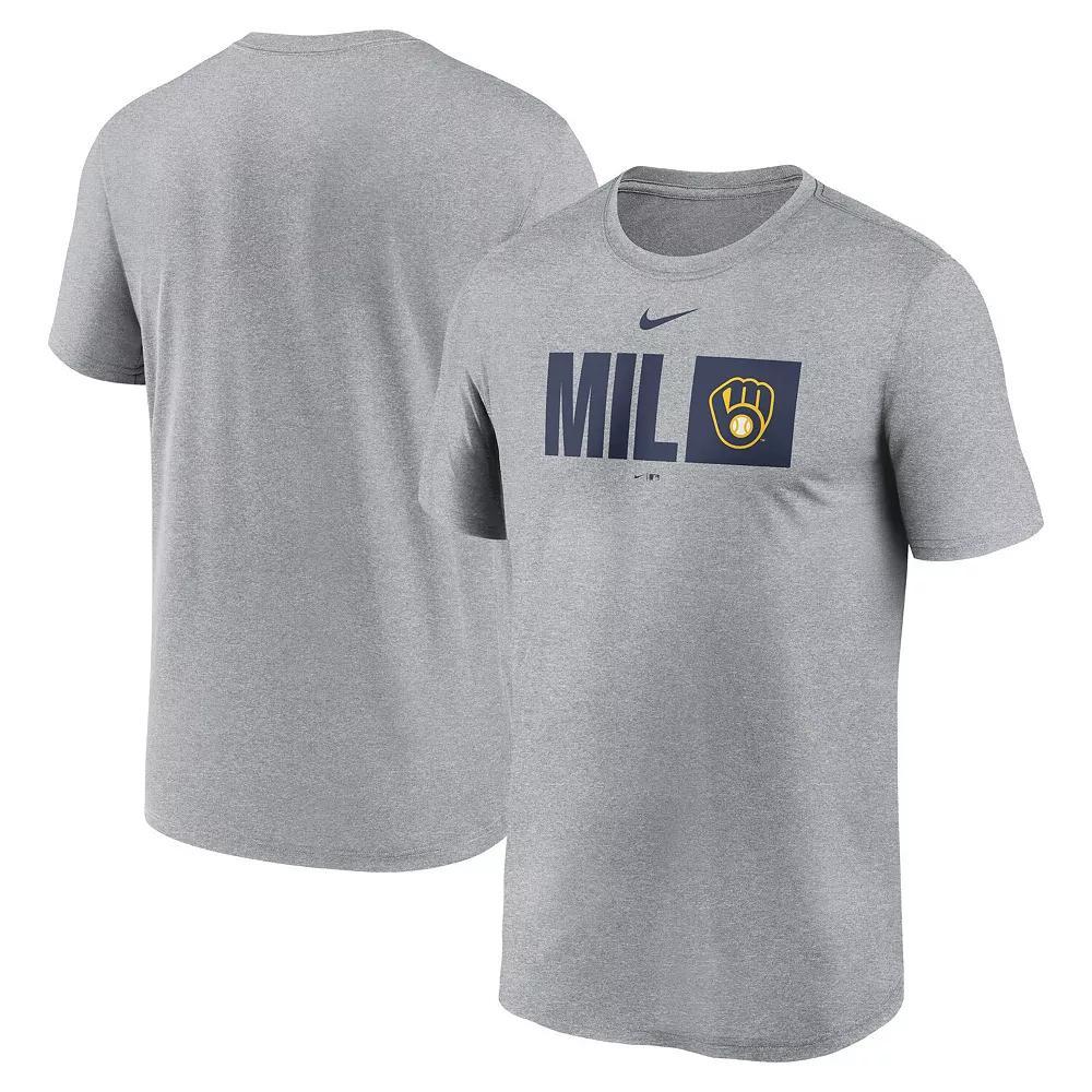 Men's Nike  Heather Gray Milwaukee Brewers Tricode Legend T-Shirt, Size: 2XL, Grey Product Image