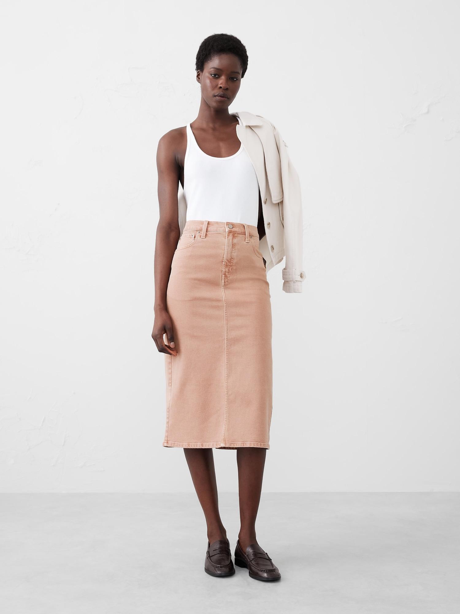 Denim Midi Pencil Skirt Product Image