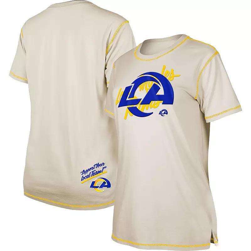 Women's New Era Cream Los Angeles Rams Split T-Shirt, Size: XS, Beige Product Image
