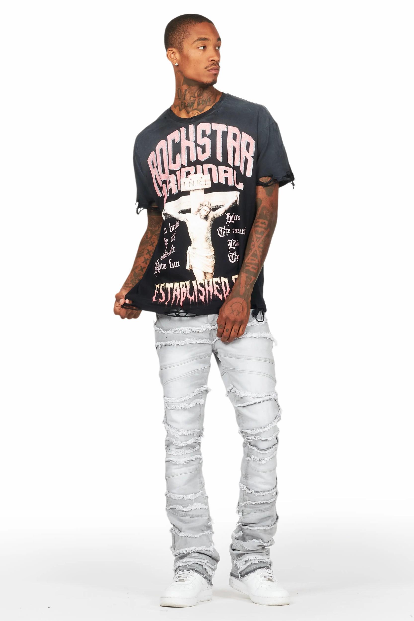 Franko Light Grey Stacked Flare Jean Male Product Image