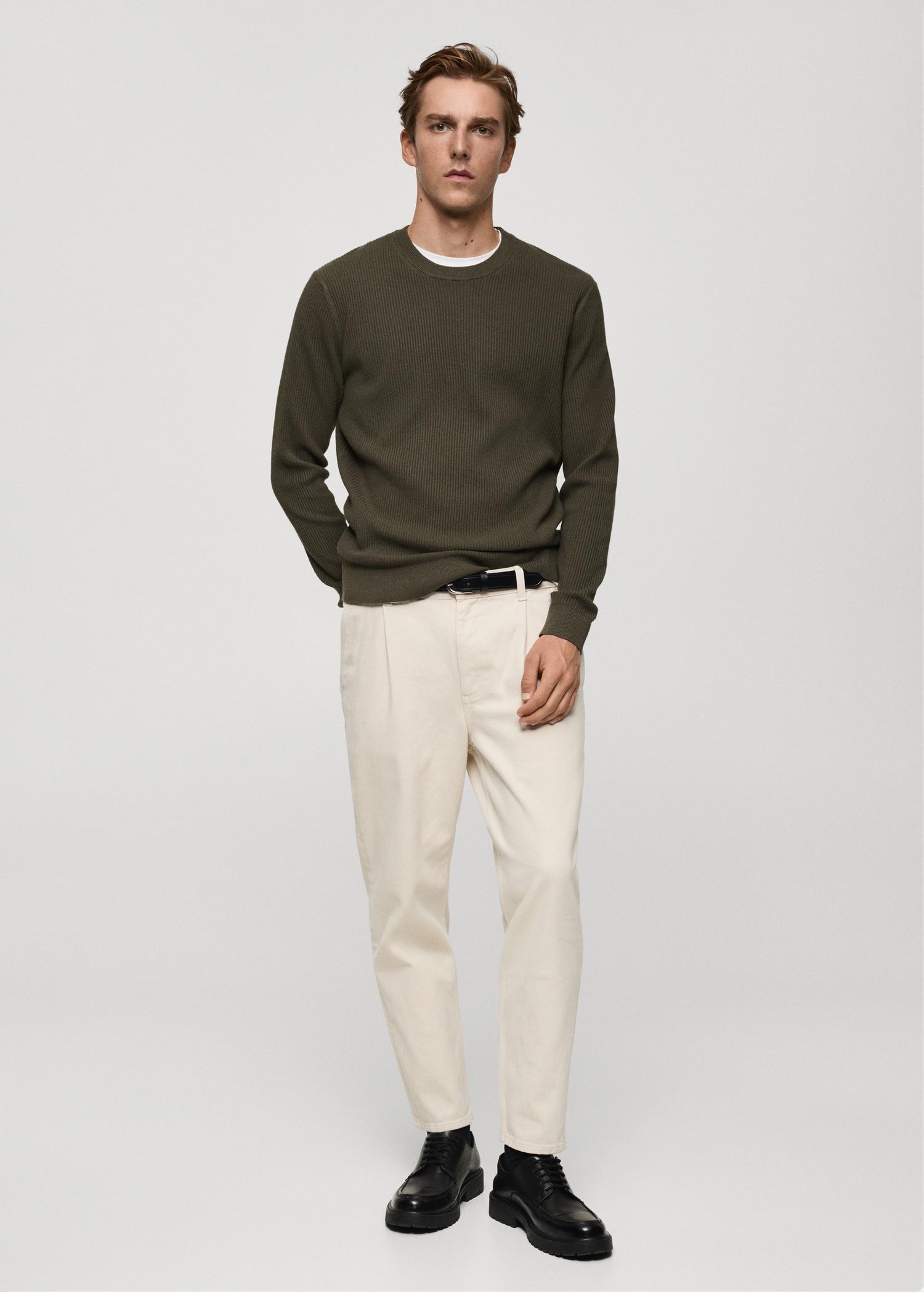 Fine rib-knit cotton sweater - Men | MANGO USA Product Image