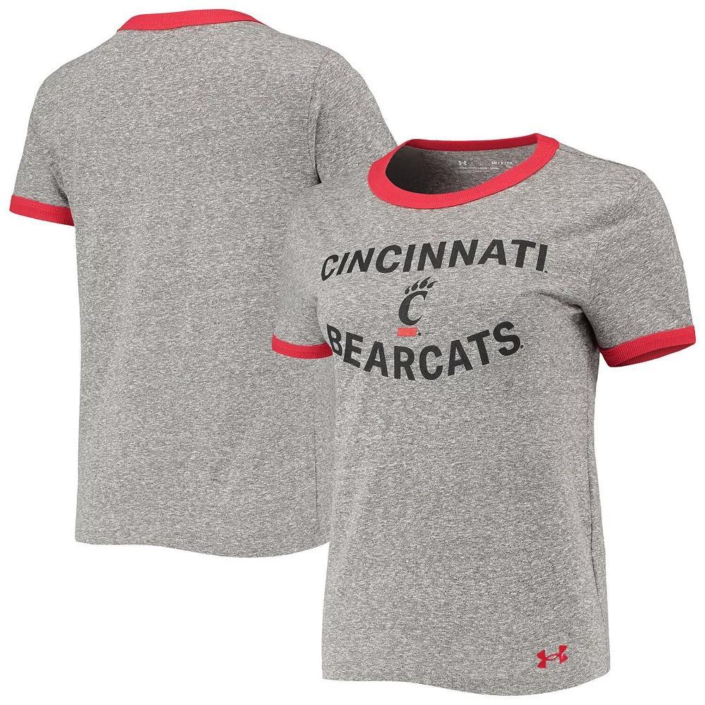 Women's Under Armour Heathered Gray Cincinnati Bearcats Siro Slub Tri-Blend Ringer T-Shirt, Size: XS, Grey Product Image