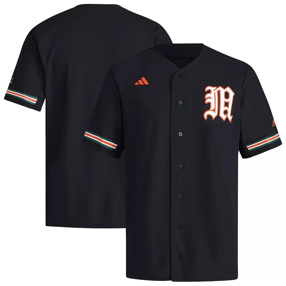 Men's adidas  Black Miami Hurricanes V-Neck Baseball Jersey, Size: Medium Product Image