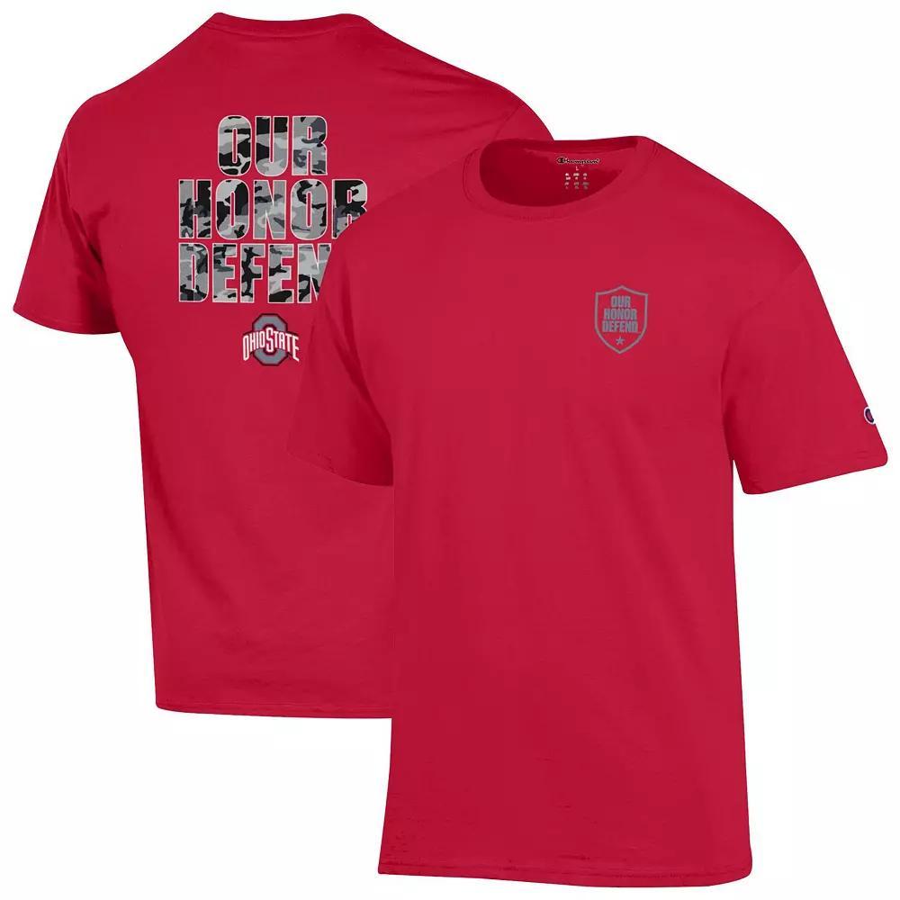 Men's Champion Scarlet Ohio State Buckeyes Our Honor Defend Shield T-Shirt, Size: Large, Red Product Image