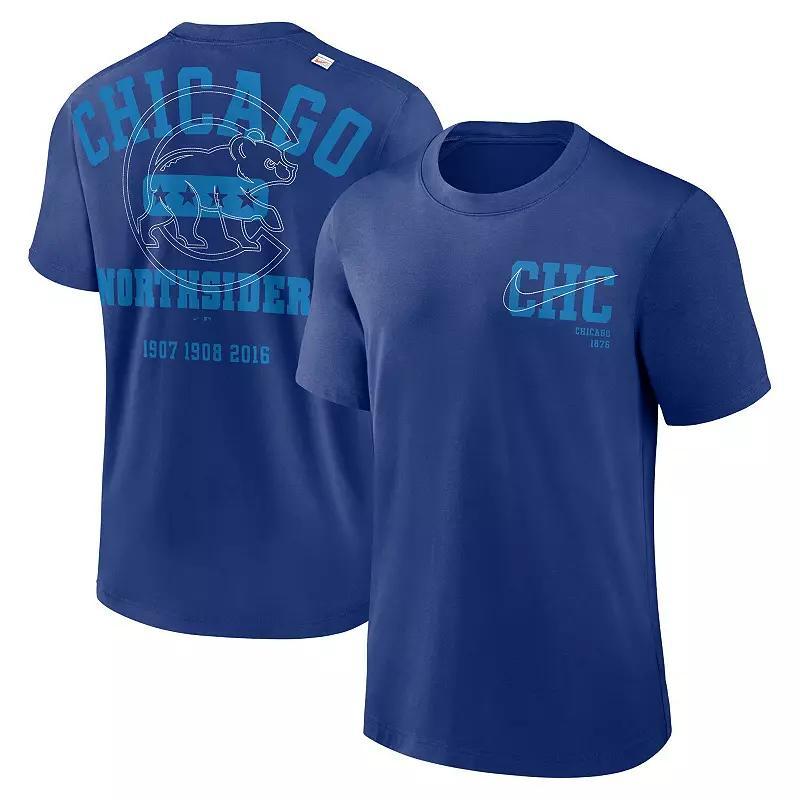 Men's Nike  Royal Atlanta Braves Cooperstown Collection Rewind Slogan T-Shirt, Size: Medium, Blue Product Image