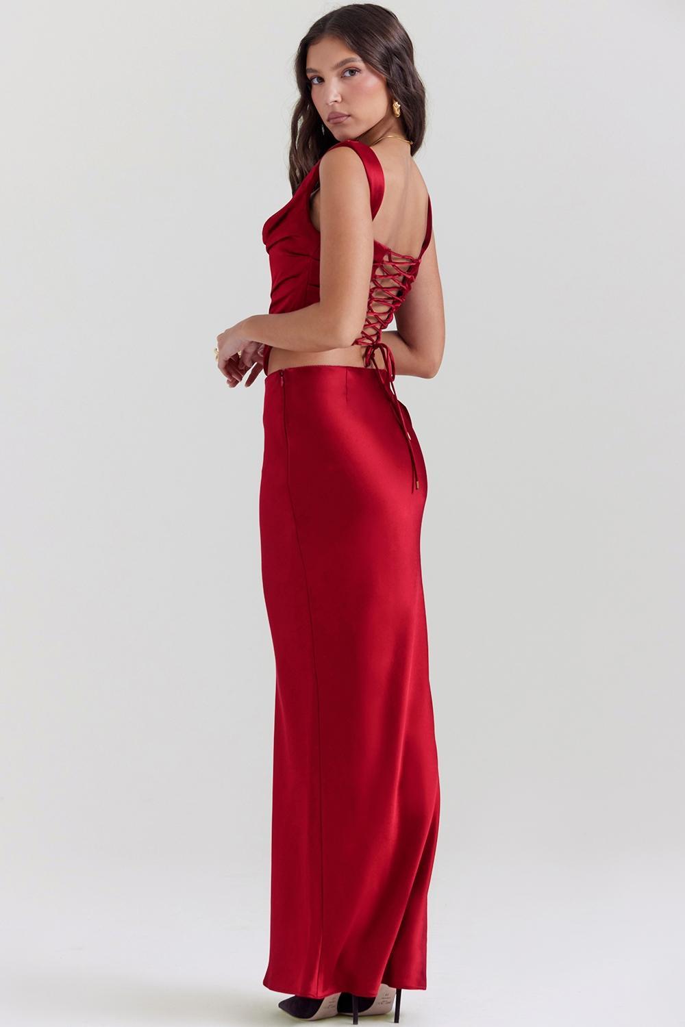 Sydel Ruby Satin Bias Cut Maxi Skirt Product Image