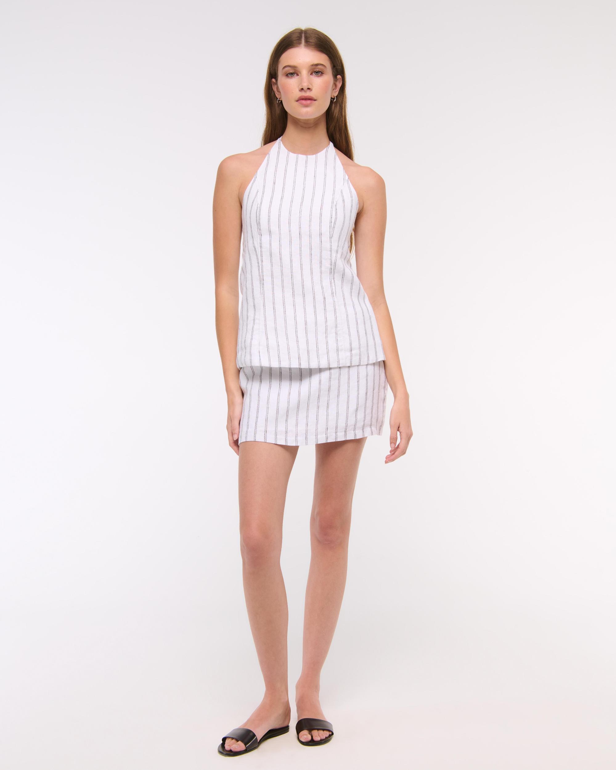 Mid Rise Premium Linen Belted Mini Skort Product Image