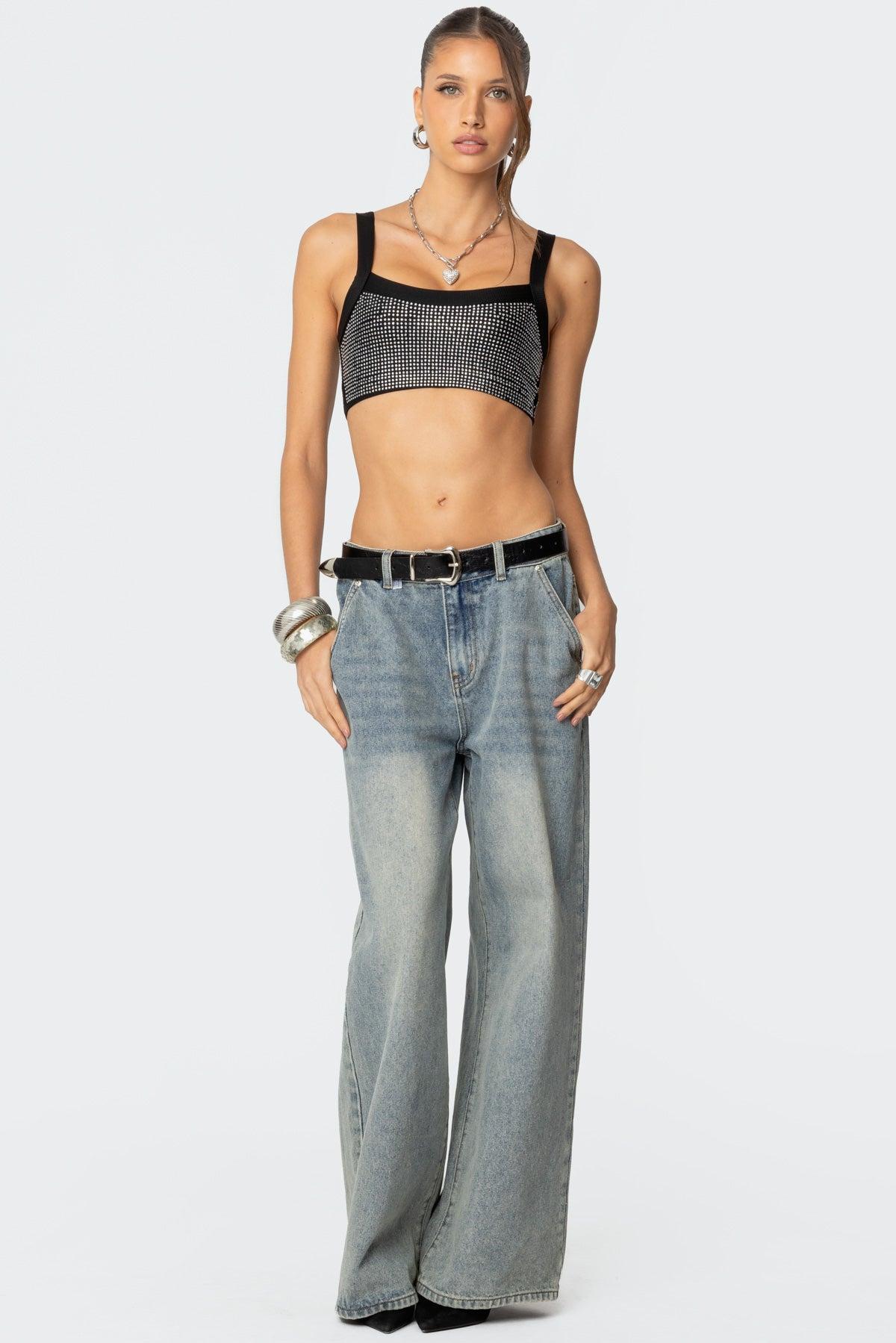 Rhinestone Ribbed Crop Top Product Image