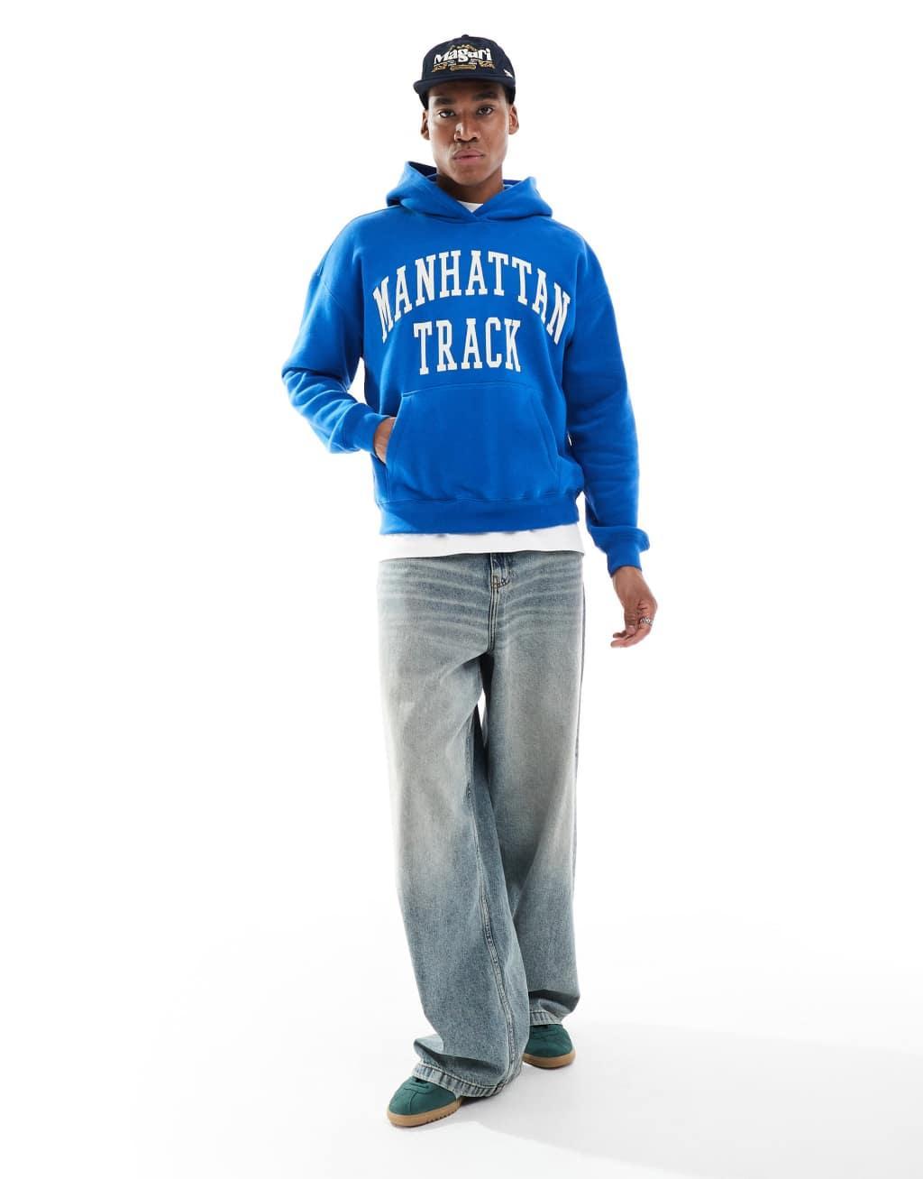 Hollister boxy varsity design hoodie in blue Product Image