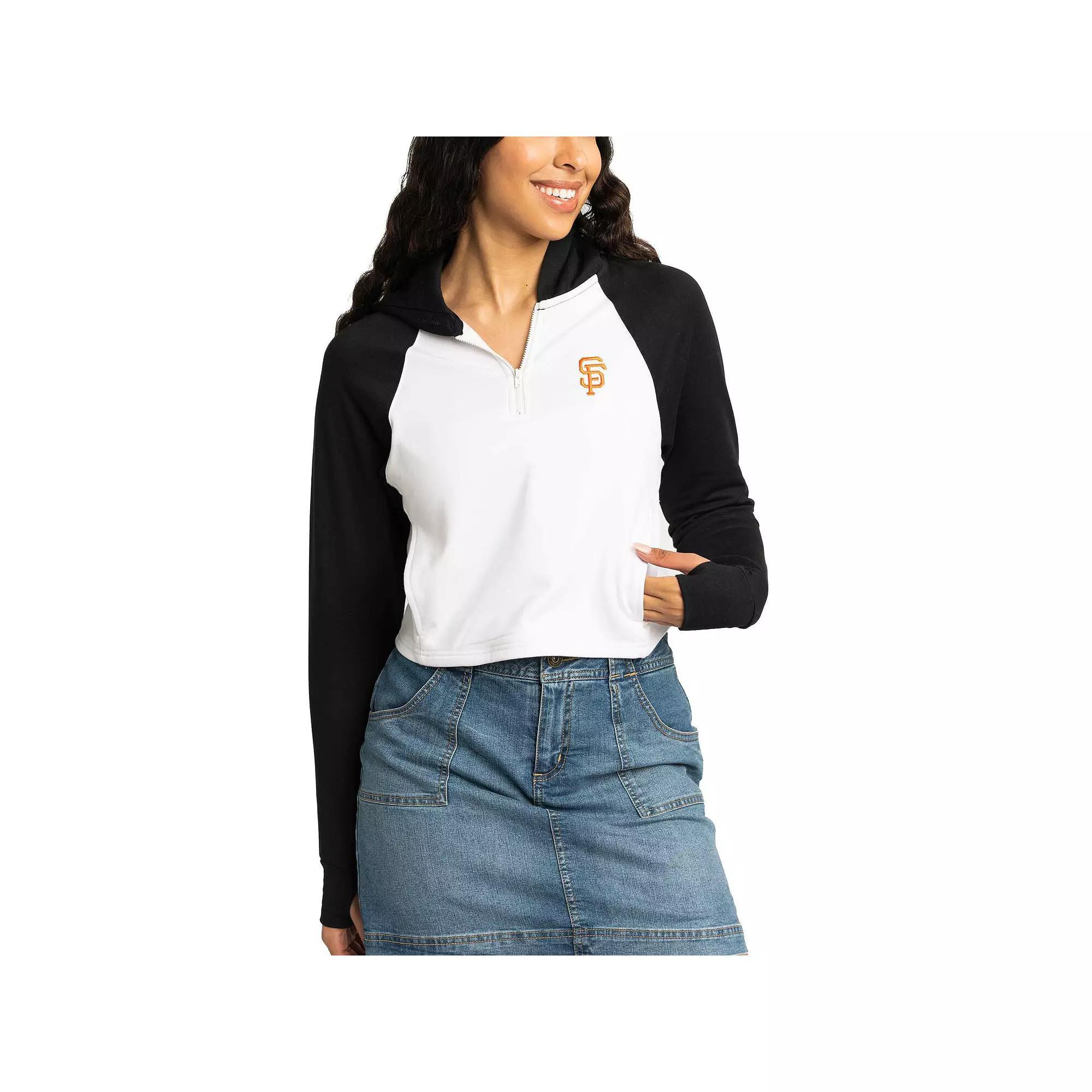Women's Lusso White Houston Astros Jane Raglan Quarter-Zip Tri-Blend Cropped Pullover Hoodie, Size: Large Product Image
