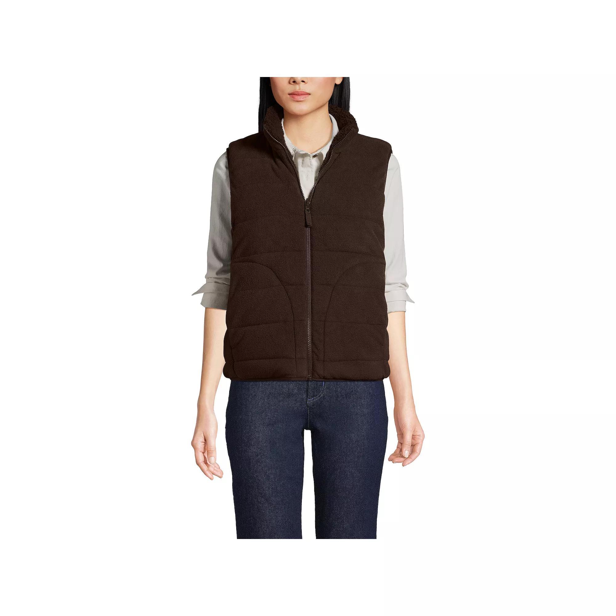 Women's Lands' End Reversible Quilted Fleece Puffer Vest, Size: Small, Deep Brown Product Image
