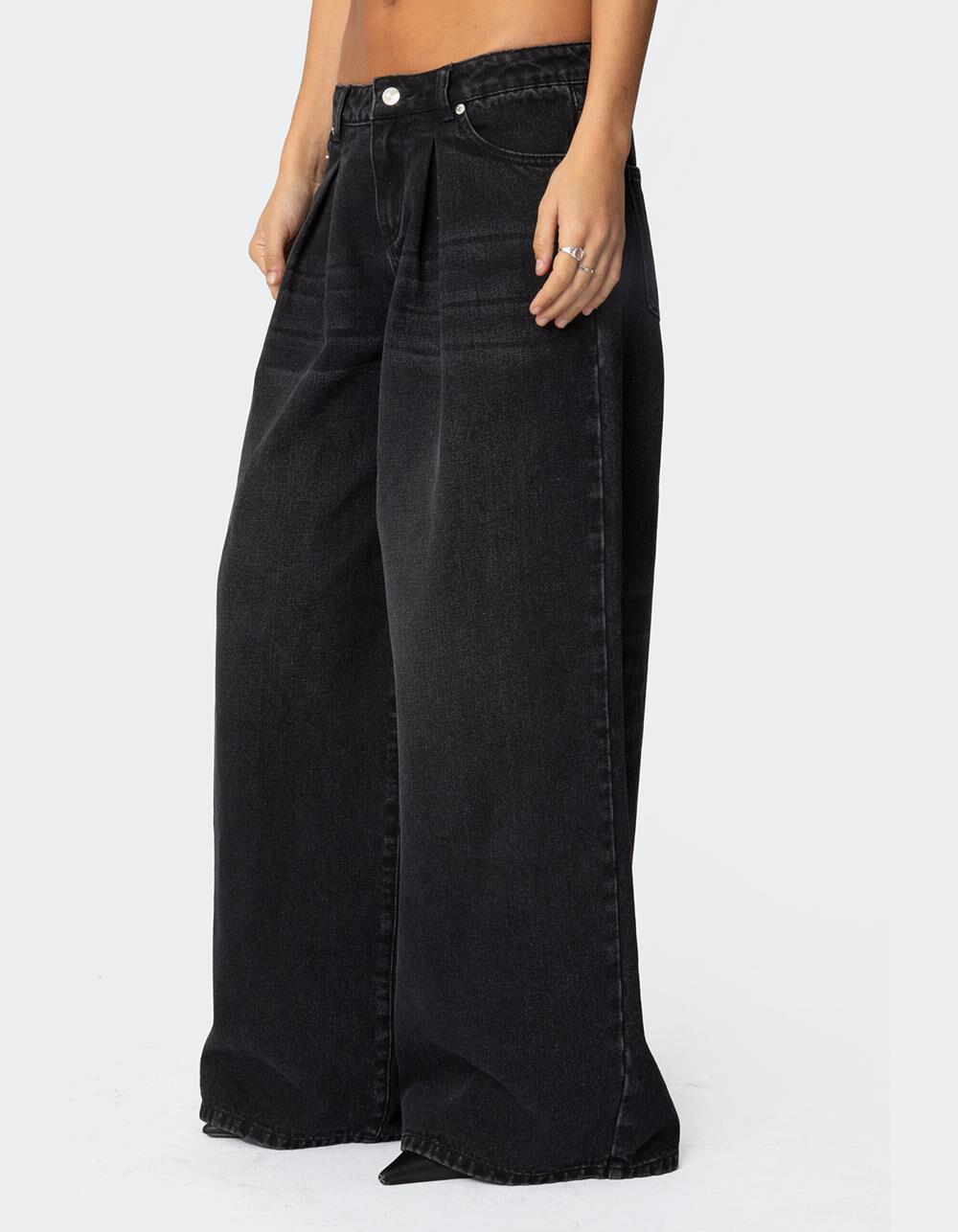 EDIKTED Pleated Detail Low Rise Jeans Product Image