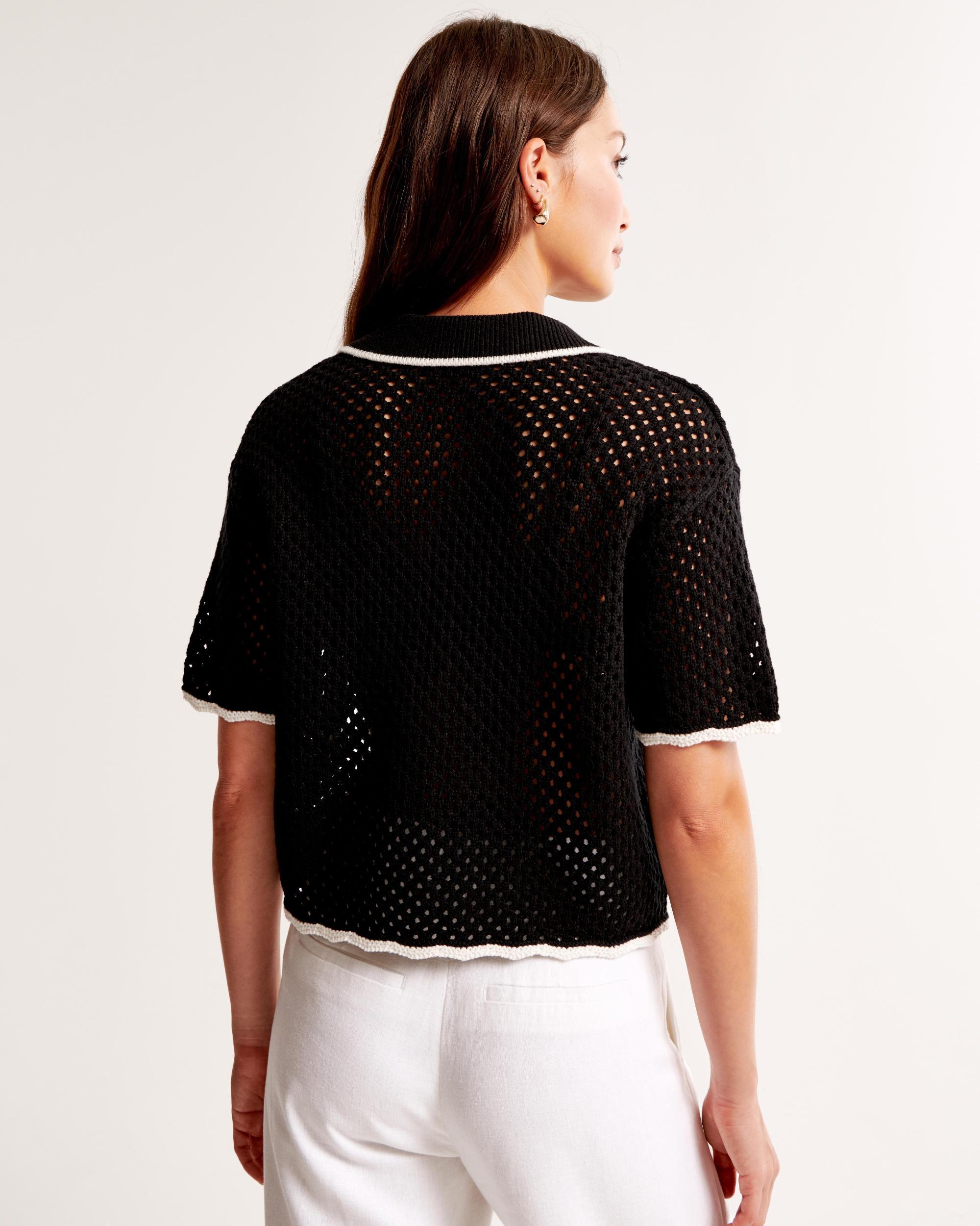 Crochet-Style Button-Up Polo Product Image