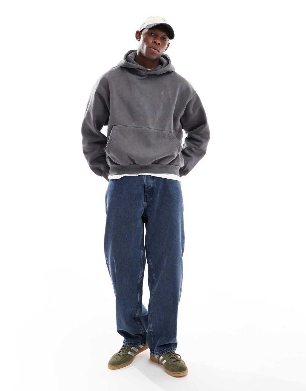 Pull&Bear stwd back embroidered hoodie in washed gray Product Image