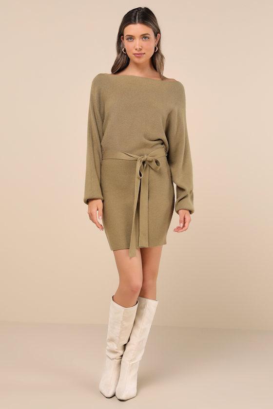 Modern Comfort Olive Green Dolman Sleeve Mini Sweater Dress Product Image