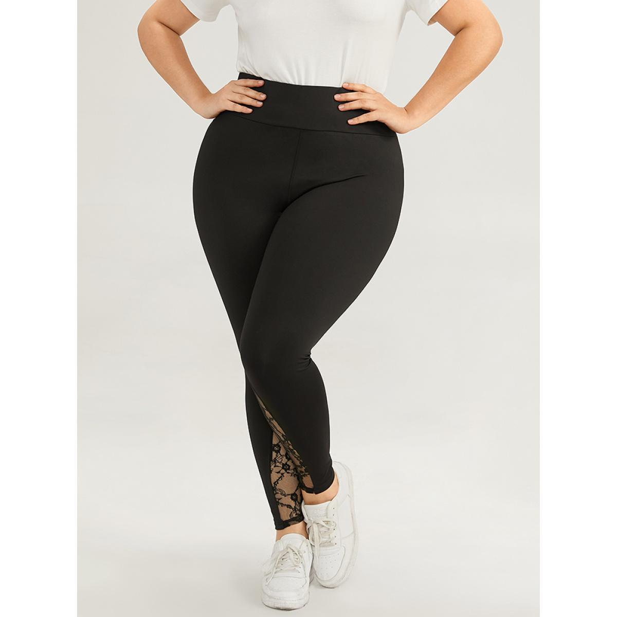 Plus Size Halloween Wideband Waist Lace Panel Leggings Women Black Casual High stretch Skinny High Rise Everyday Leggings BloomChic 18-20/2X Product Image