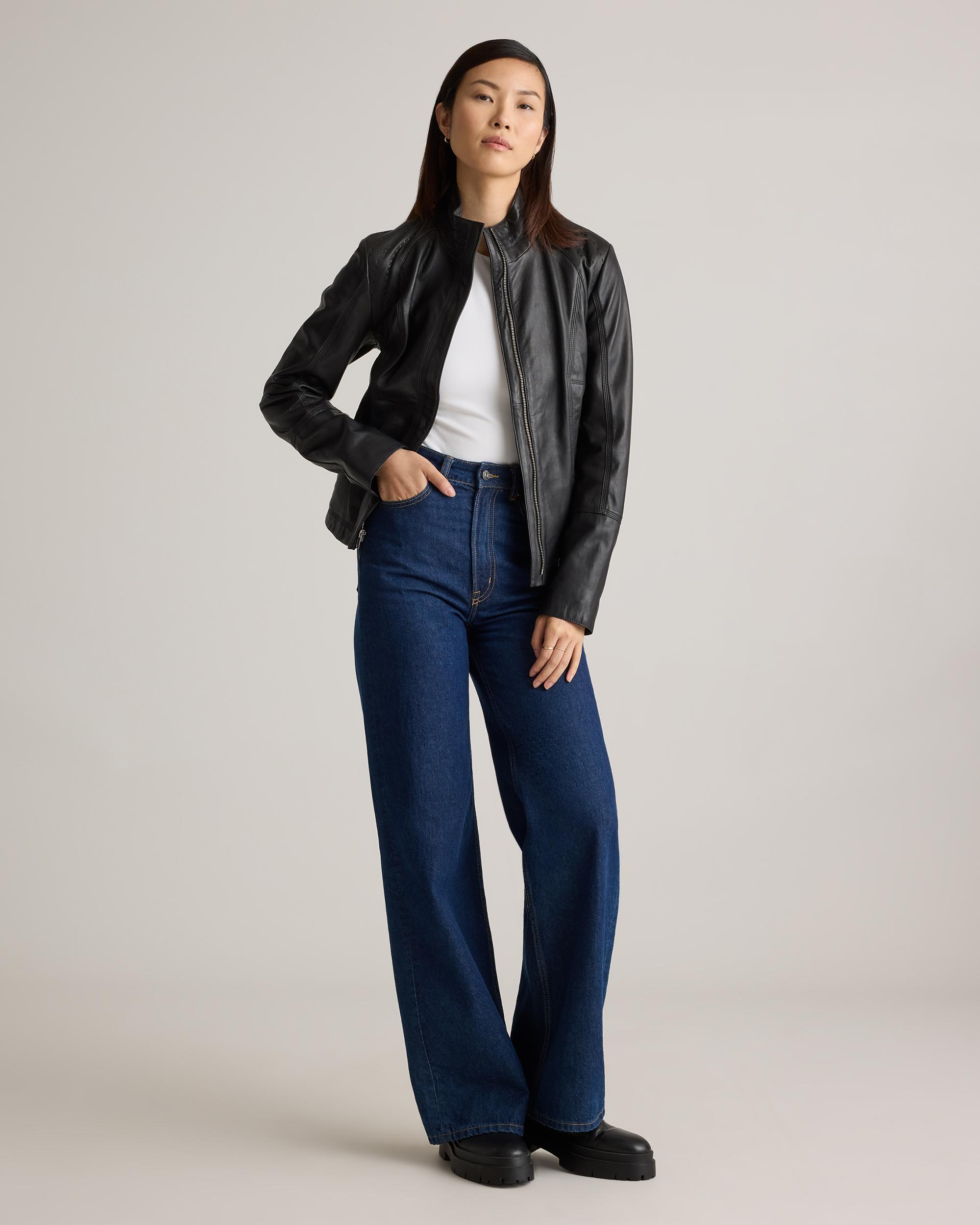 Quince | Women's Stand-Collar Jacket Size XL, Leather Product Image