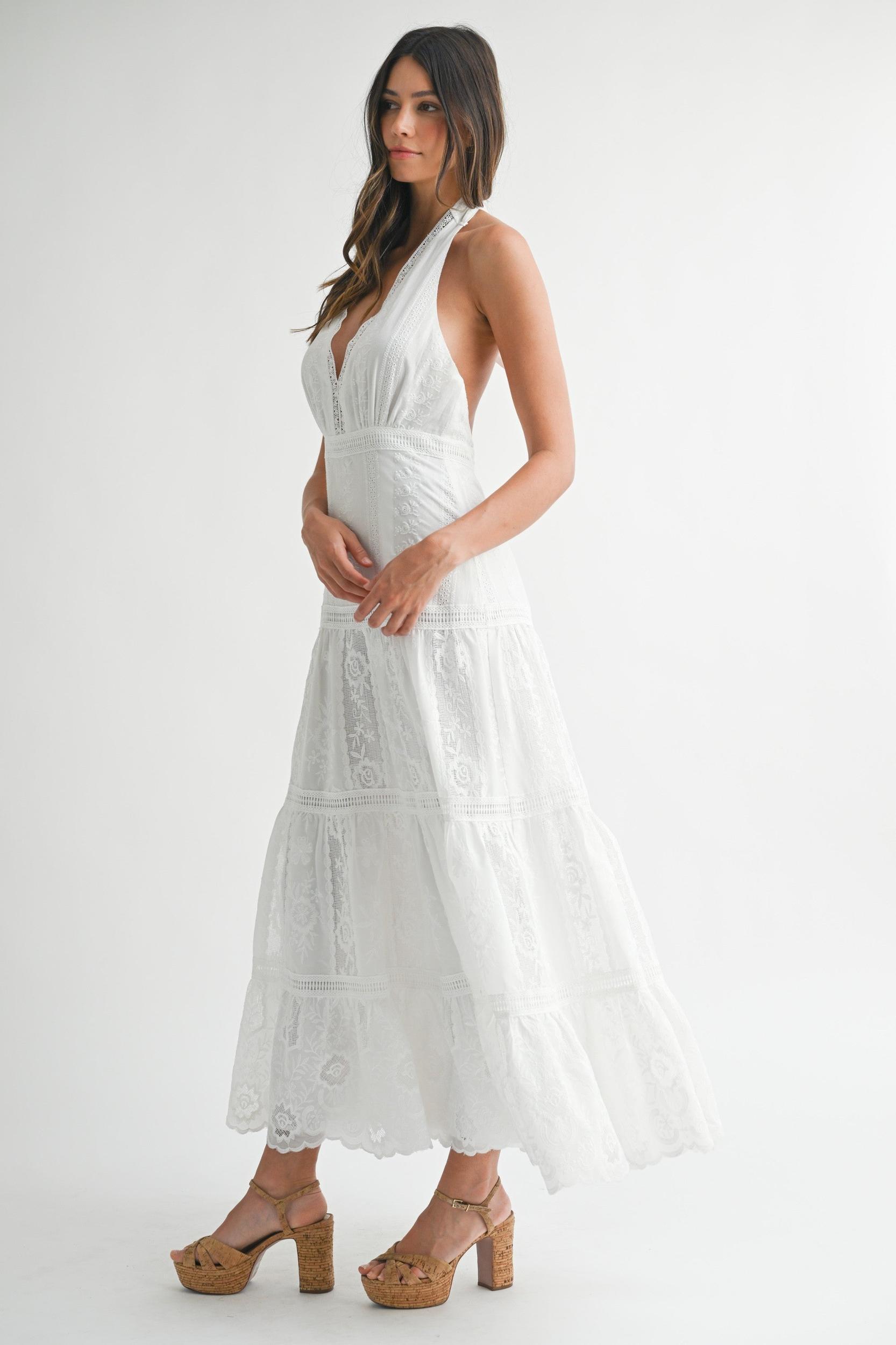 Maura White Embroidered Halter Maxi Dress Product Image