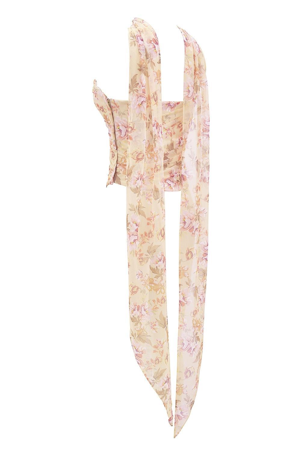 Hallie  honeyflower print strapless corset with neck scarf Product Image