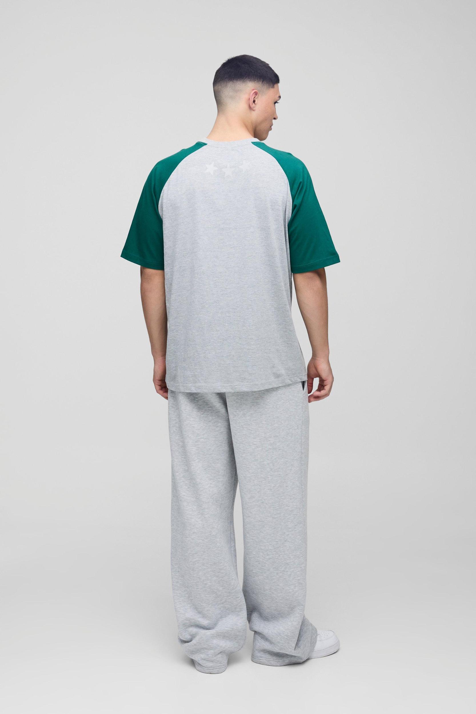 Oversized Raglan Sleeve Colour Block Graphic T-Shirt | boohooMAN USA Product Image