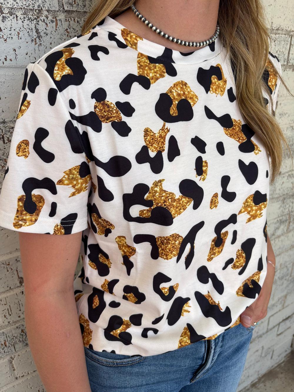Gold Shimmer Leopard Printed Top Product Image