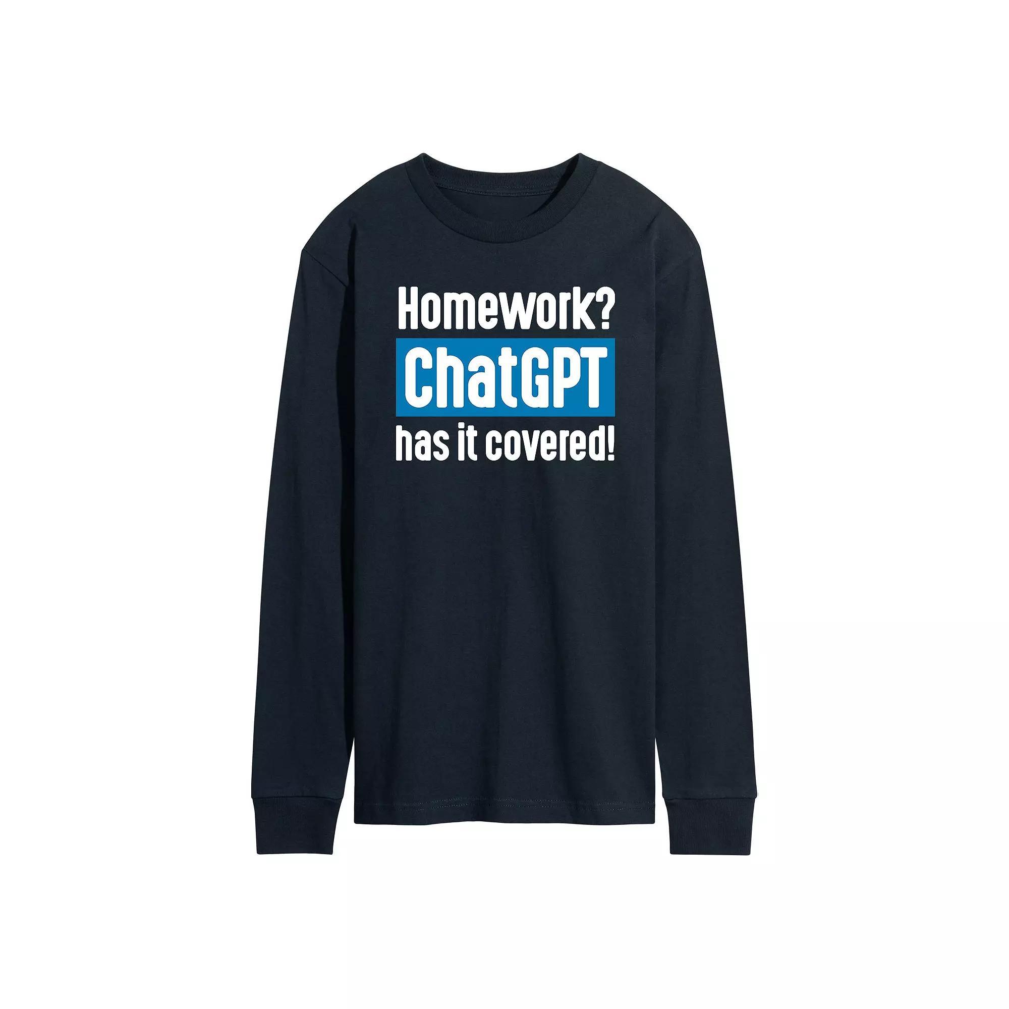 Mens Homework ChatGPT Long Sleeve Graphic Tee Graphic Tee Blue Product Image