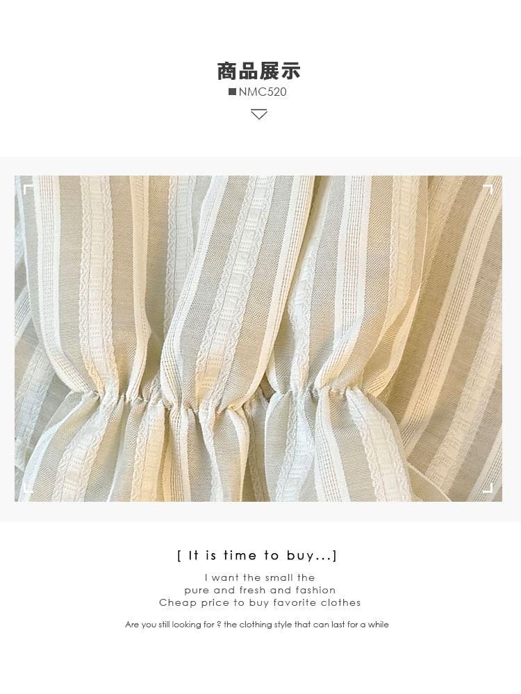 Lace-Neckline Striped Loose Shirt Product Image