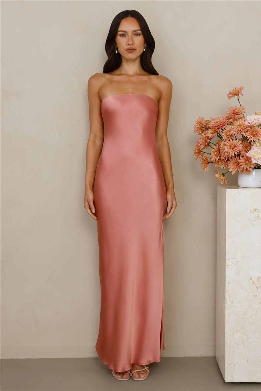 The Felicity Strapless Satin Maxi Dress Rose Product Image