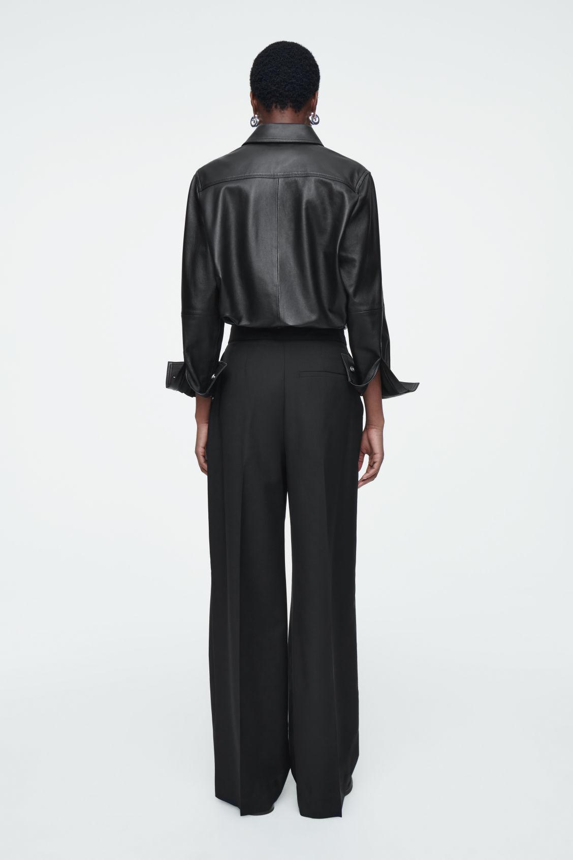 RELAXED BELTED WRAP-FRONT WOOL PANTS Product Image