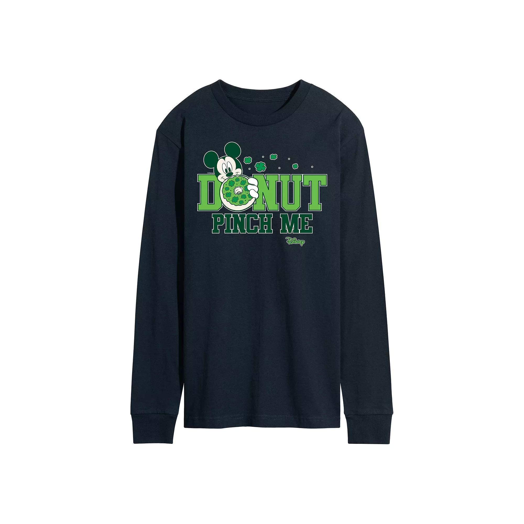 Disneys Mickey Mouse Mens Donut Pinch Me Graphic Long Sleeve Graphic Tee Blue Product Image