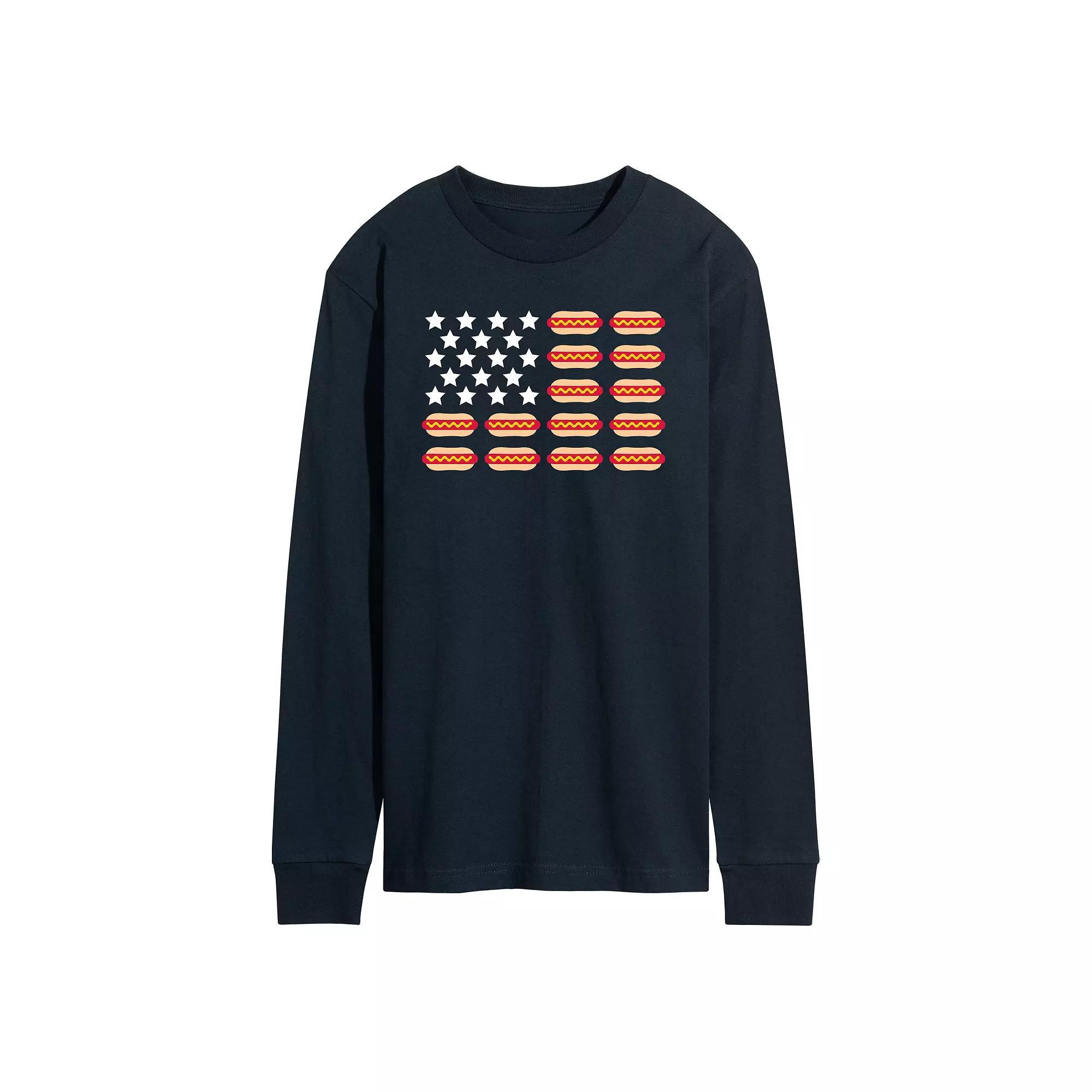 Mens Hot Dog Flag Long Sleeve Graphic Tee Product Image