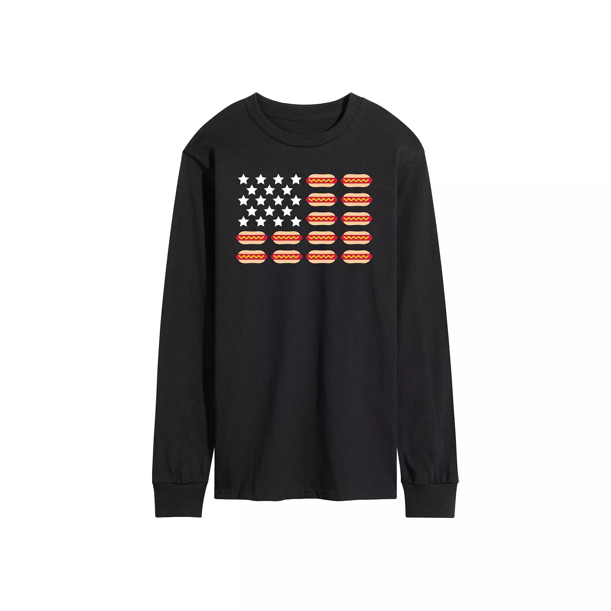 Mens Hot Dog Flag Long Sleeve Graphic Tee Product Image
