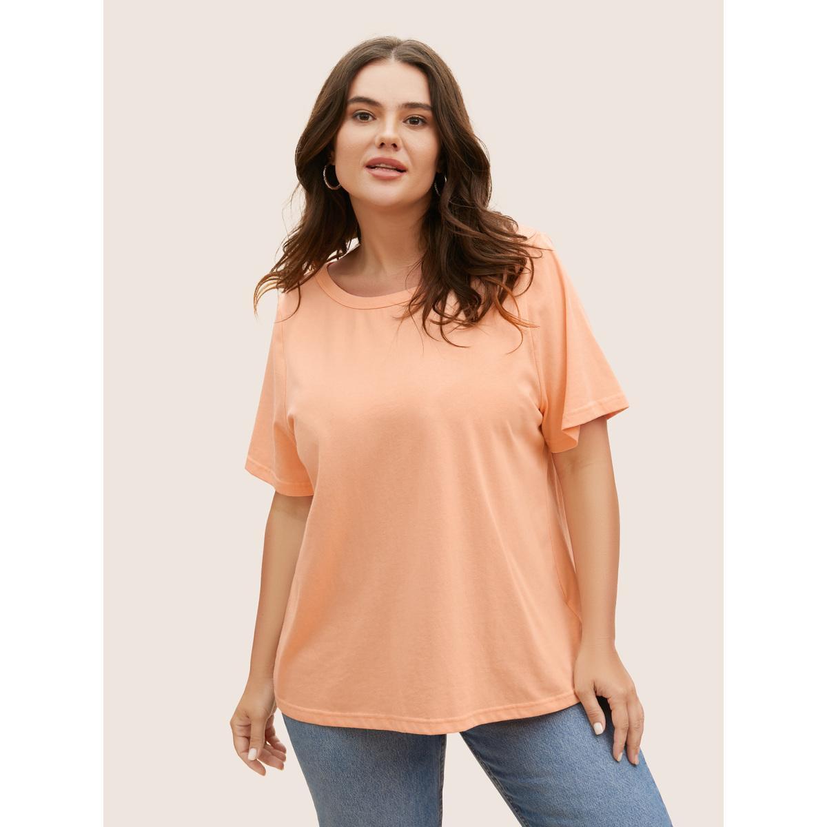 Plus Size Cotton Round Neck Back Cut Out T-shirt Lightorange Women Casual Cut-Out Round Neck Everyday T-shirts BloomChic 26/4X Product Image