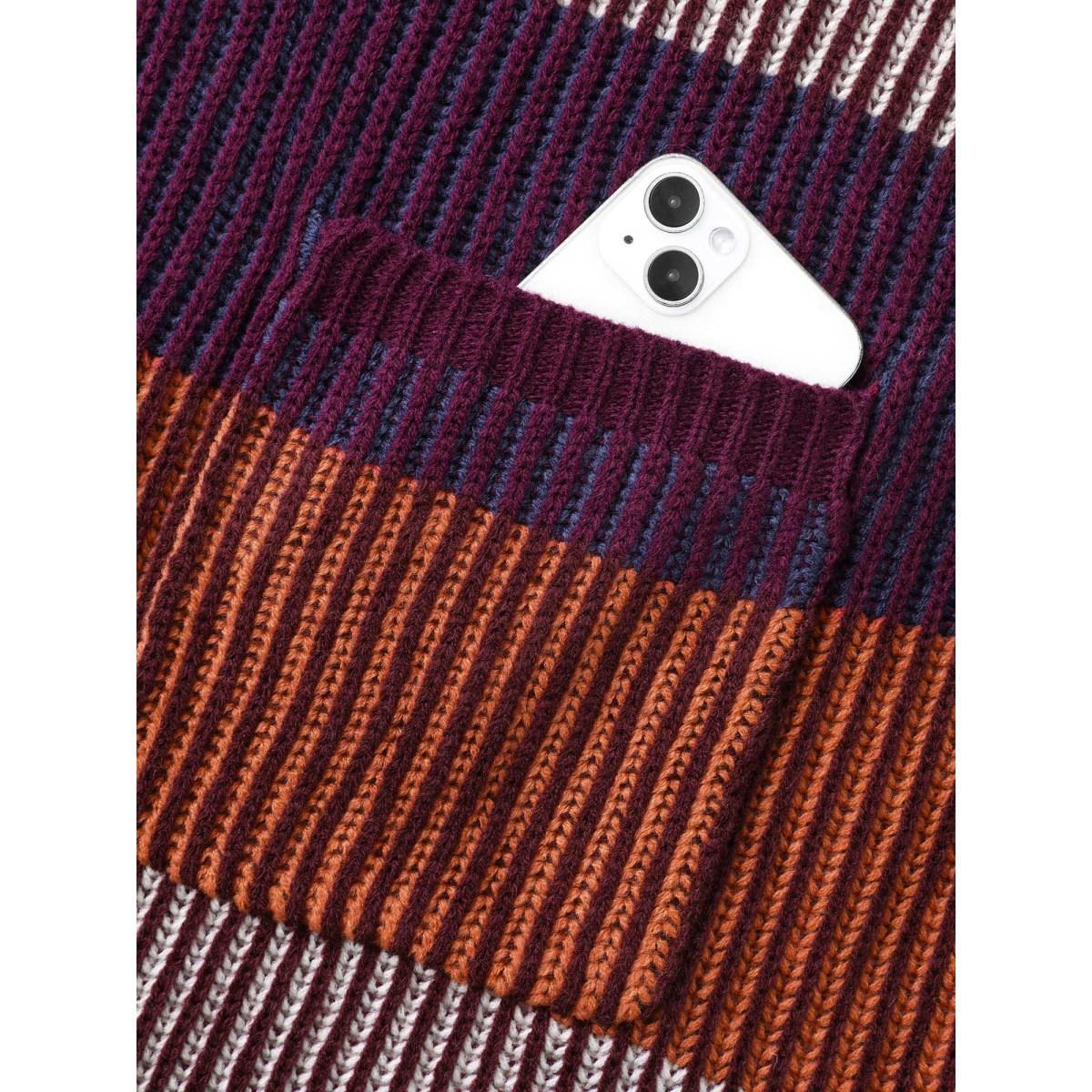 Plus Size Front-Open Color Block Knit Cardigan Multicolor Women Casual Loose Long Sleeve Everyday Cardigans BloomChic 12/L Product Image
