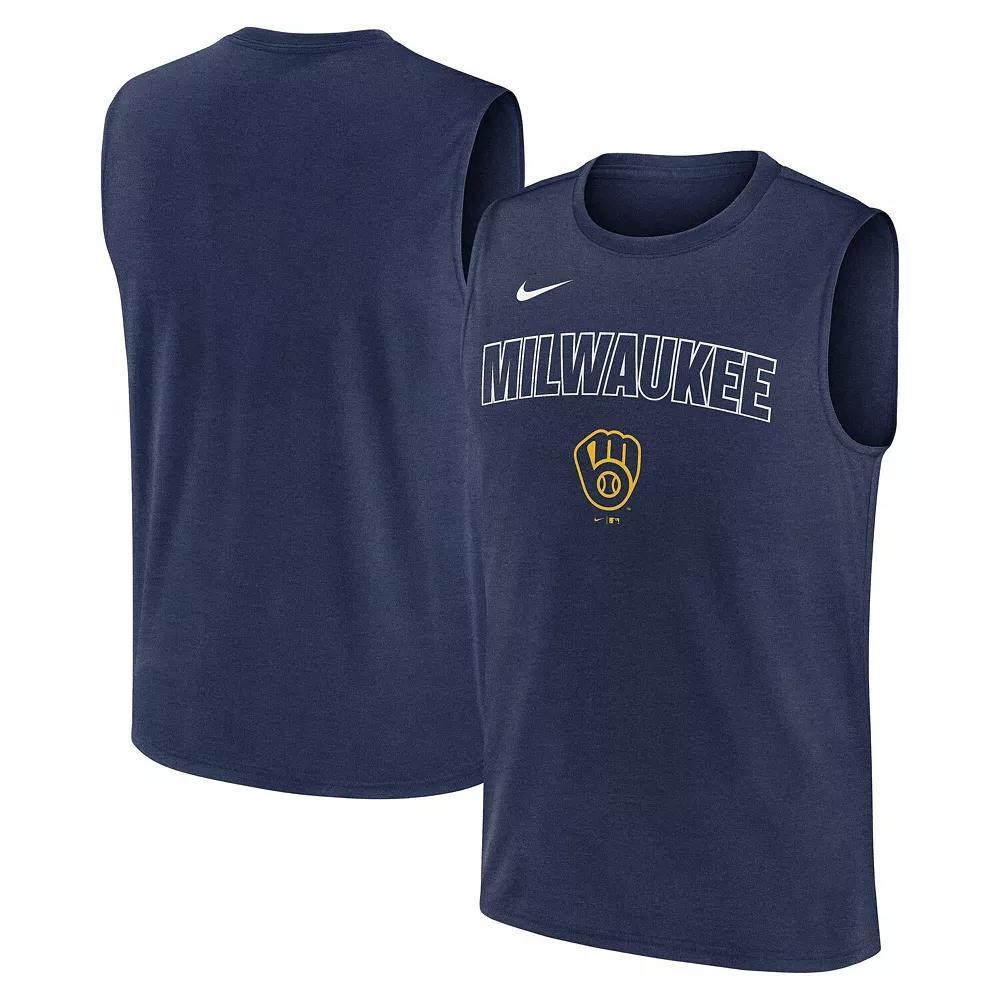 Men's Nike Navy Milwaukee Brewers Knockout Performance Muscle Tank Top, Size: Medium, Blue Product Image