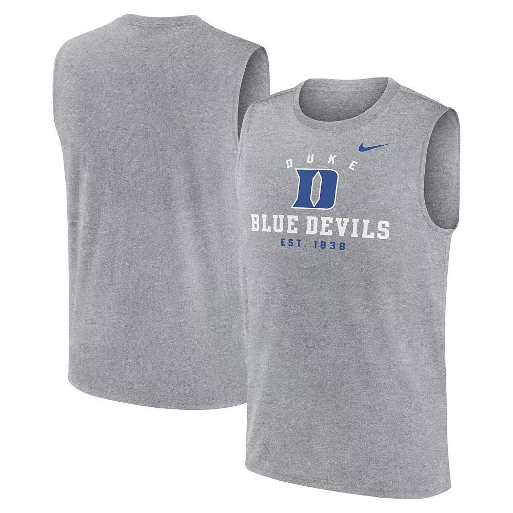 Men's Nike Heather Gray Duke Blue Devils Primetime Legend Lock Up Performance Muscle Tank Top, Size: Large, Grey Product Image