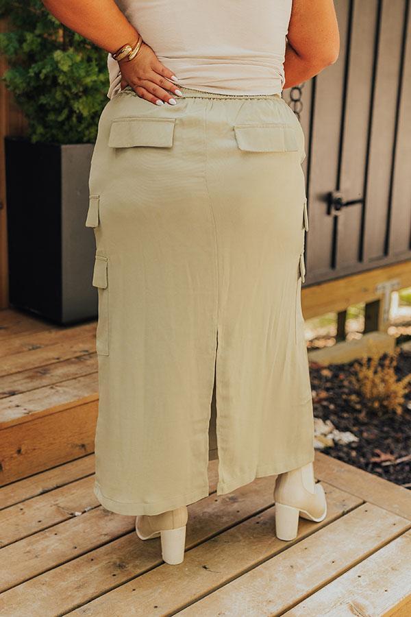 Central Park Stroll High Waist Cargo Skirt in Sage Curves Product Image