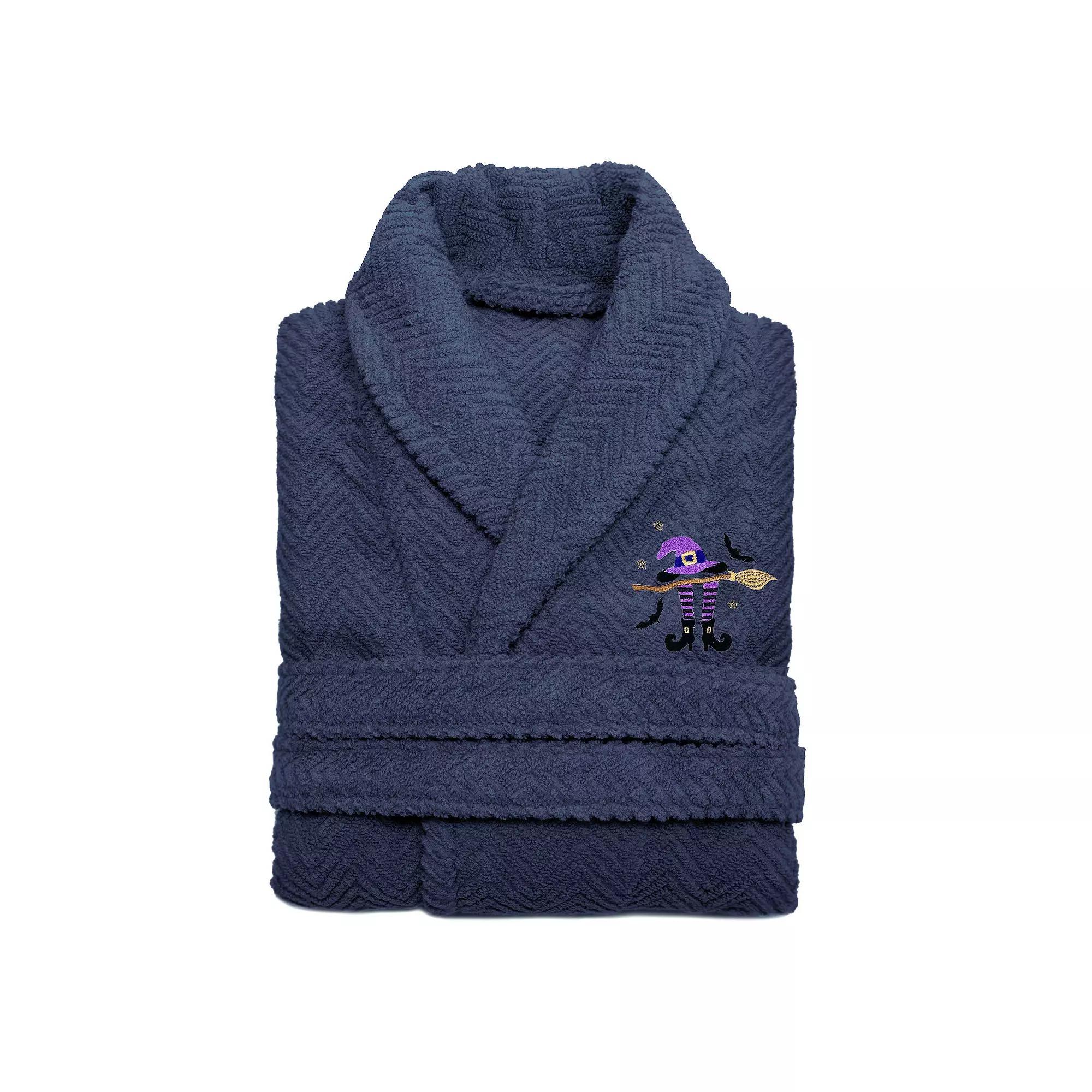 Linum Home Textiles Adult 100% Turkish Cotton Herringbone Weave Embroidered Bathrobe - Hat-Broom-Legs, Women's, Size: Small/Medium, Blue Product Image