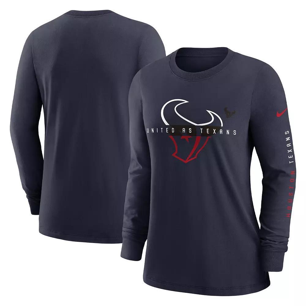 Women's Nike Navy Houston Texans Prime Split Long Sleeve T-Shirt, Size: XL, Blue Product Image