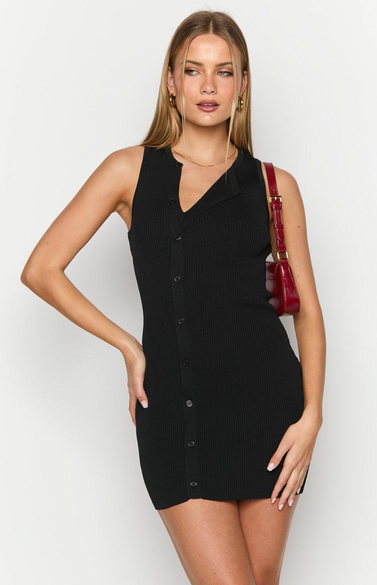 Lumi Black Button Up Mini Dress Product Image
