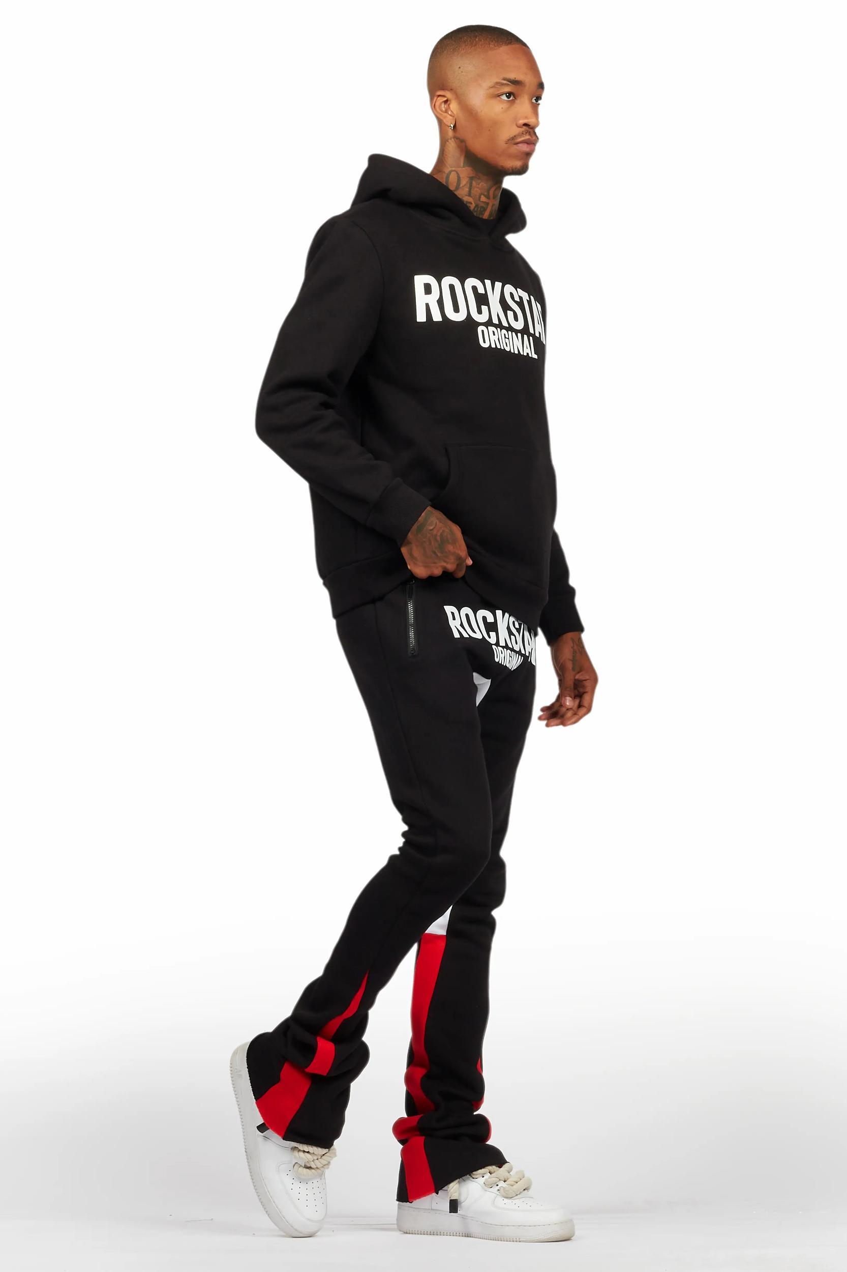 Sana Black/White Hoodie/Stacked Flare Track Pant Set Male Product Image