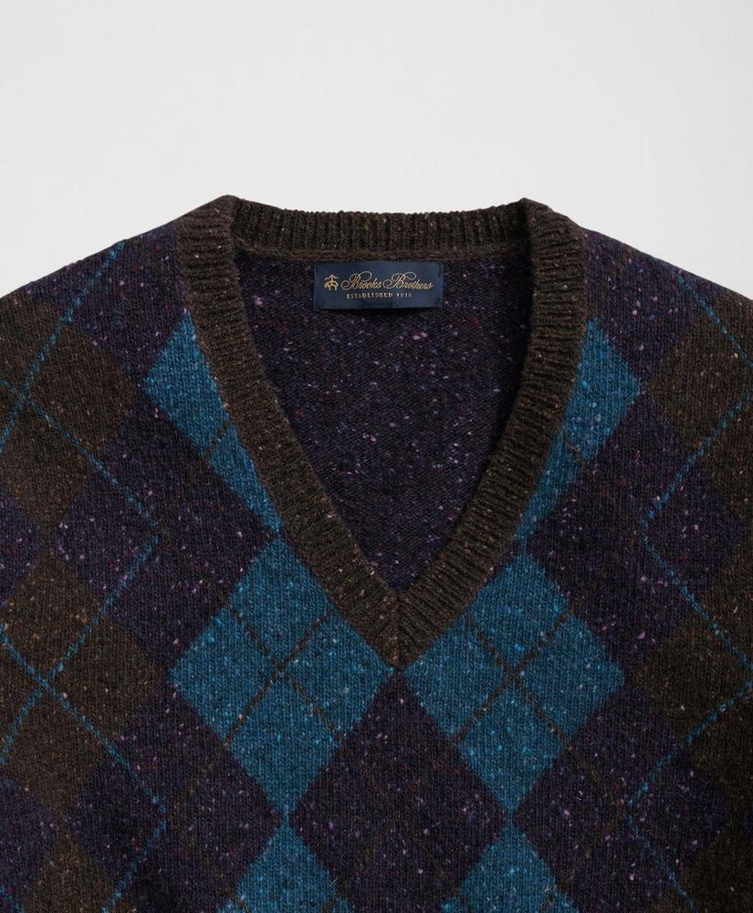 Merino Wool V-Neck Sweater with Argyle Motif Product Image
