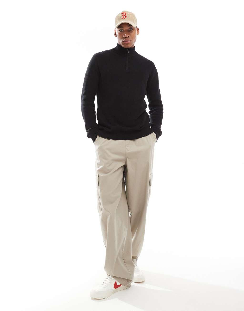 Brave Soul ribbed quarter zip sweater in black Product Image