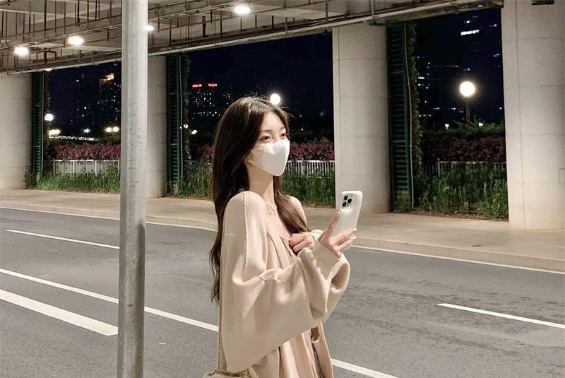 Plain Midi Open Front Cardigan / Scoop Neck Plain Button Slit Ribbed Knit Midi Sheath Tank Dress / Set Product Image