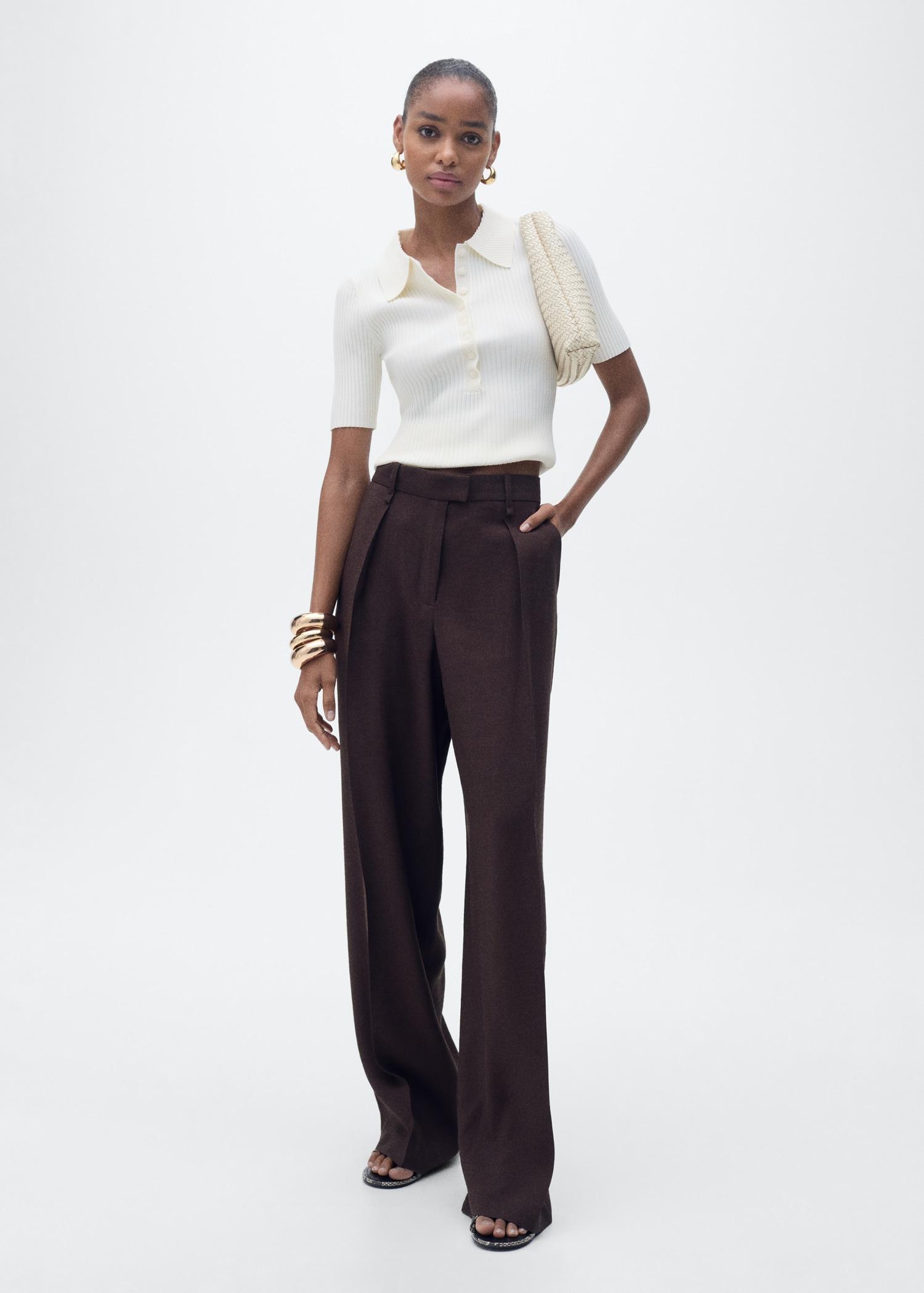 Ribbed polo-neck sweater - Women | MANGO USA Product Image