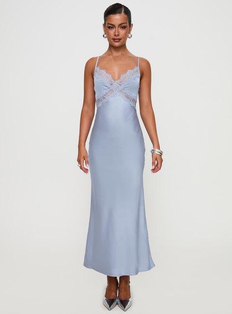 Treasure Bias Cut Maxi Dress Blue Product Image