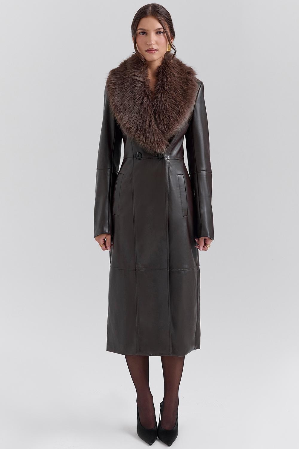 Marcel Brown Faux Fur Trimmed Vegan Leather Coat Product Image