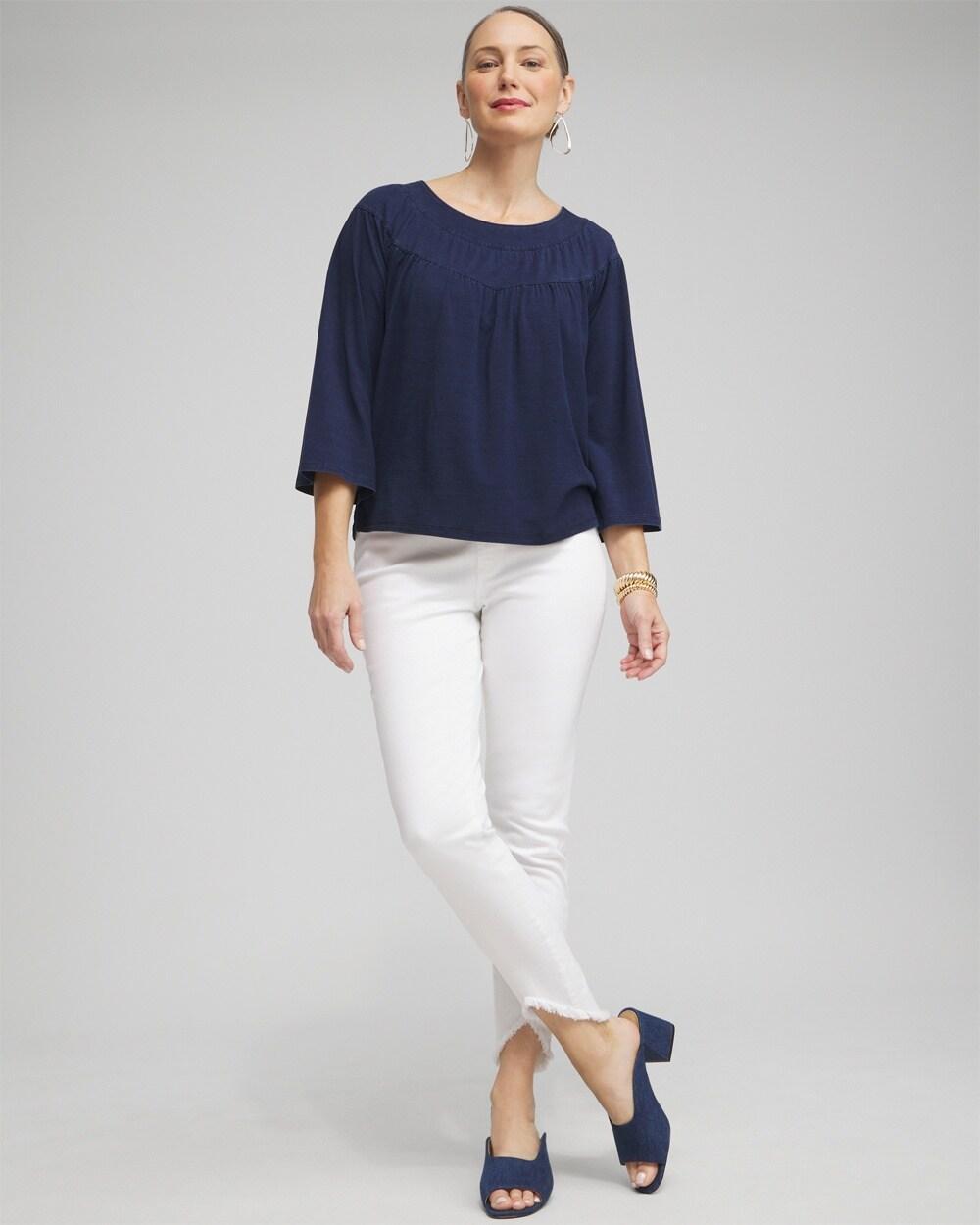 Faux Denim Eyelet Trim Top Product Image