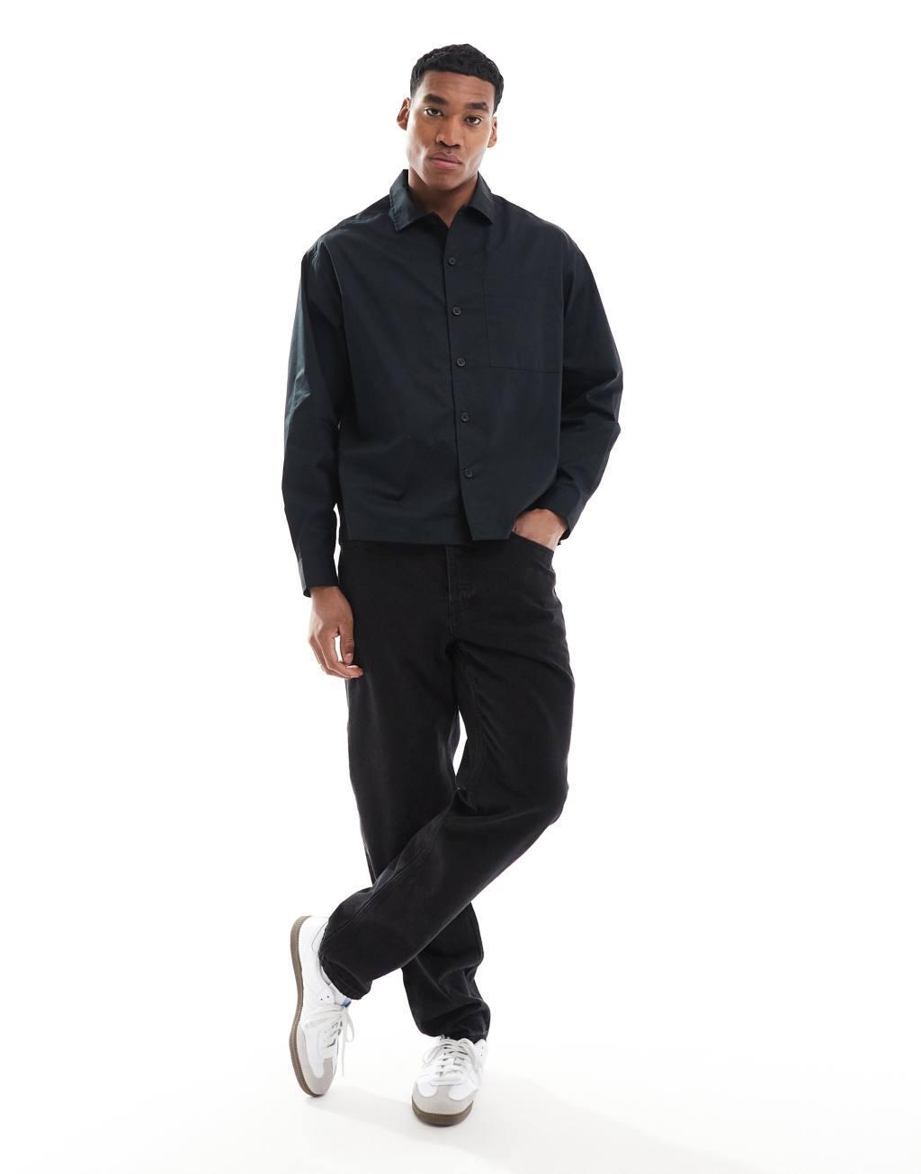 ASOS DESIGN boxy oversized button poplin shirt in black Product Image